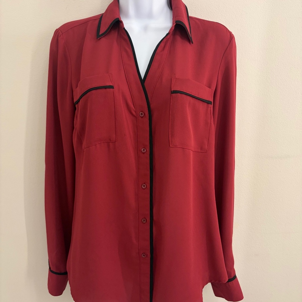 Candies Blouse Size M-Burgundy/Cherry Red with Black trim